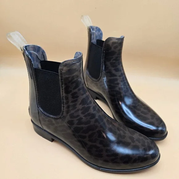 Sam Edelman Tinsley Leopard Print Rain Boots Black Grey Womens 8M Chelsea Boot - Picture 16 of 16